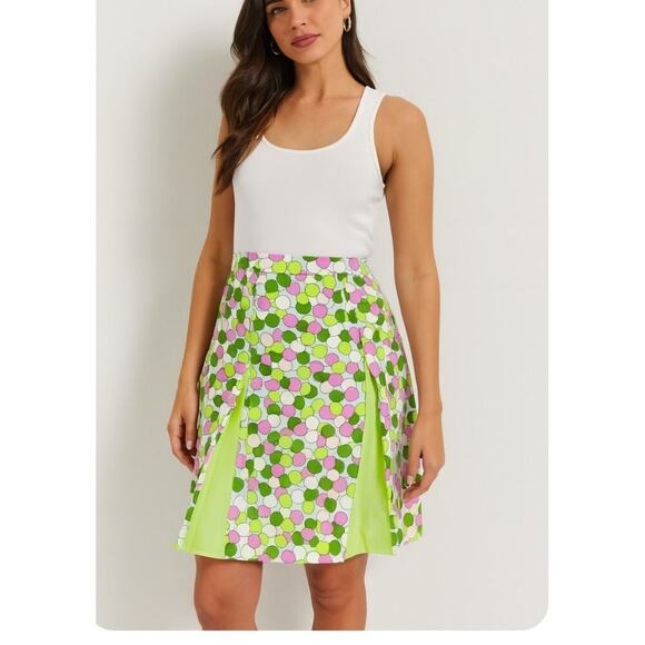 Final Touch made in USA skirt knee length polka dot pleated green pink cotton M - Picture 1 of 8